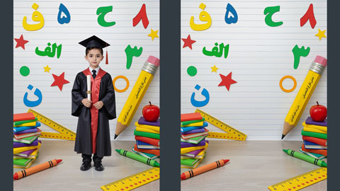 دانلود بک گراند جشن الفبا پسرانه با دکور آموزشی و حروف الفبای رنگی