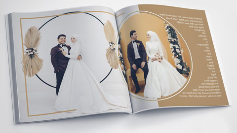 بک گراند آلبوم ایتالیایی عروس و داماد با چیدمان سفید طلایی و طراحی مینیمال