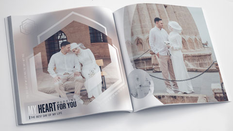 بک‌گراند آلبوم ژورنال عروس و داماد با طراحی هندسی مدرن و قاب‌های عمودی