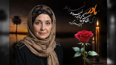 بک گراند ترحیم مادر با شمع روشن، گل رز قرمز و فضای غم‌انگیز